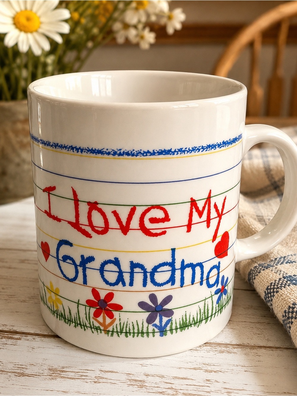 Vintage 1980s/1990s I Love My Grandma Coffee Mug 10 oz Floral Heart Ceramic Cup